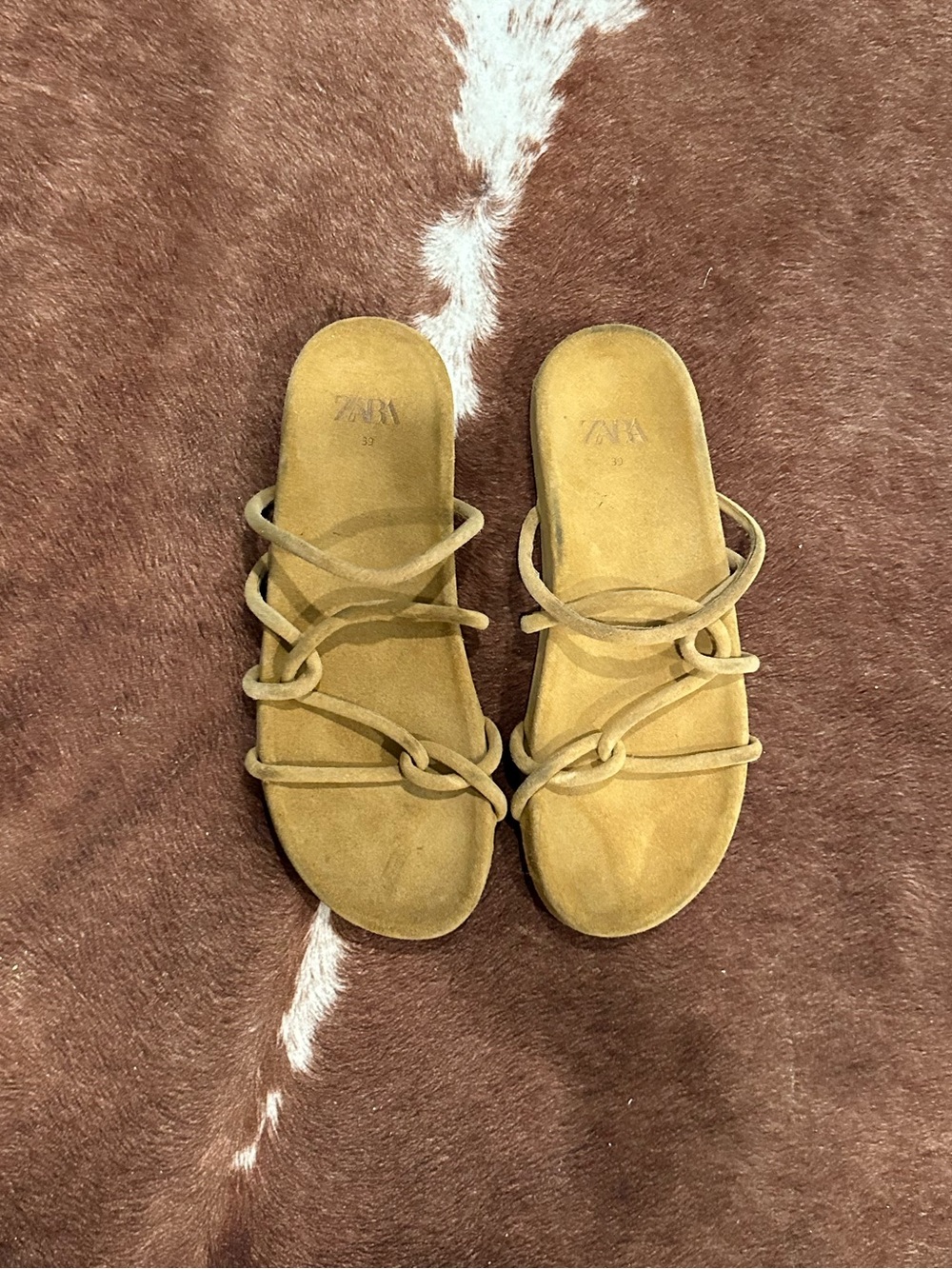 Zara Tan Strappy Slide Sandals